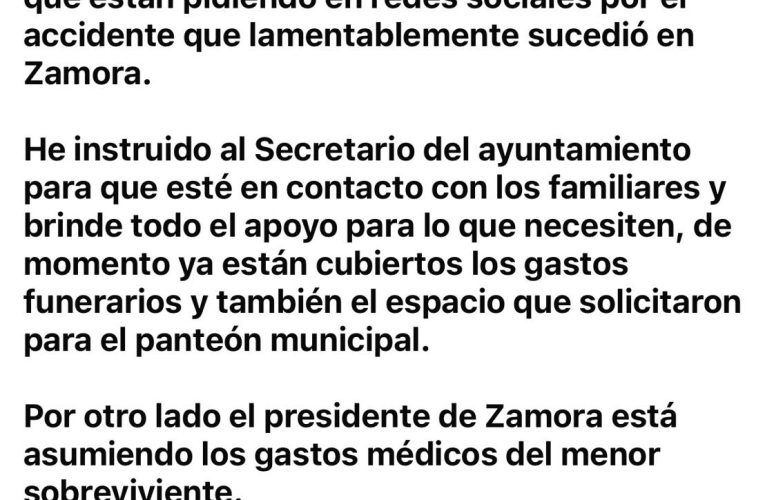 Cubrirá Alcaldesa de Uruapan, Grecia Quiroz, gastos funerarios de víctimas de fatal accidente registrado en Zamora.